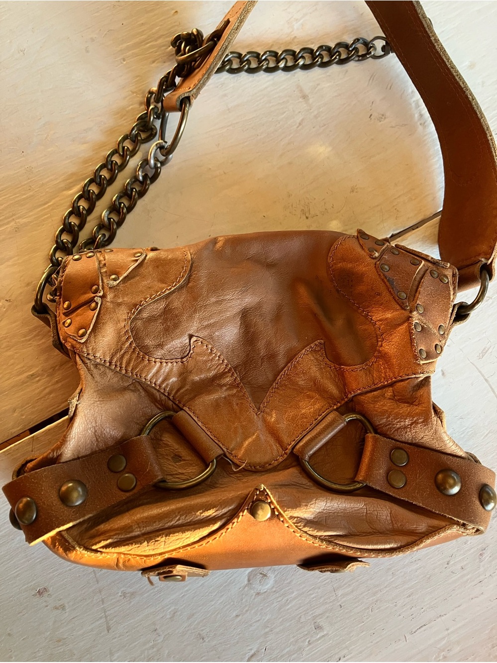 Diesel RARE Y2K Spare Parts brown studded chain shoulder bag vintage edgy - Picture 3 of 5